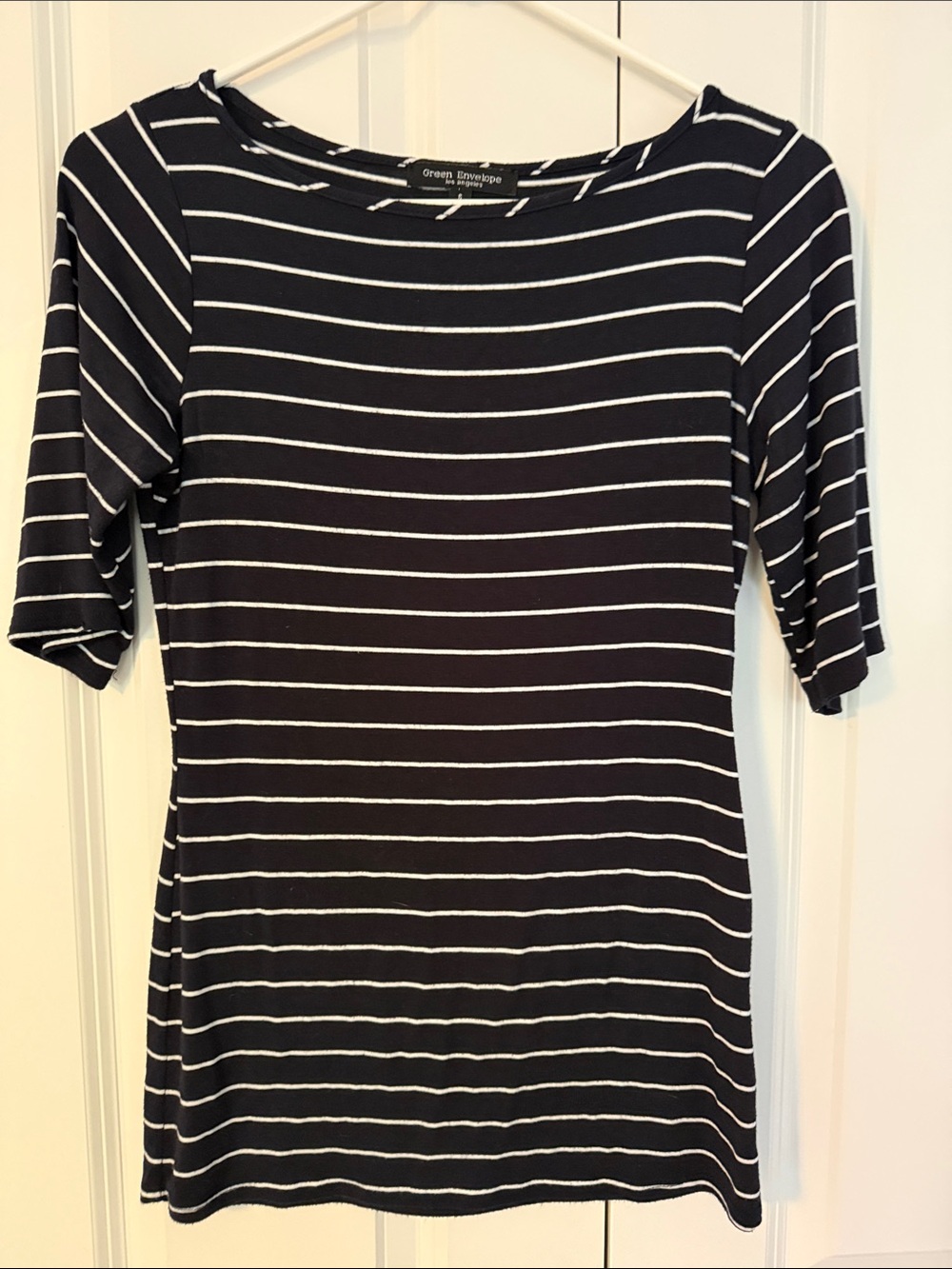 Green Envelope Navy and White Striped Soft Top